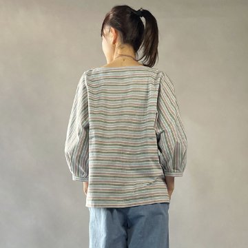 【遠州綿紬】バルーン袖ノーカラーブラウス　つゆ草の画像