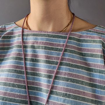 【遠州綿紬】バルーン袖ノーカラーブラウス　つゆ草の画像