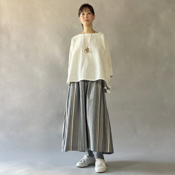 【備後絣】ワイドTブラウス　生成りスラブの画像