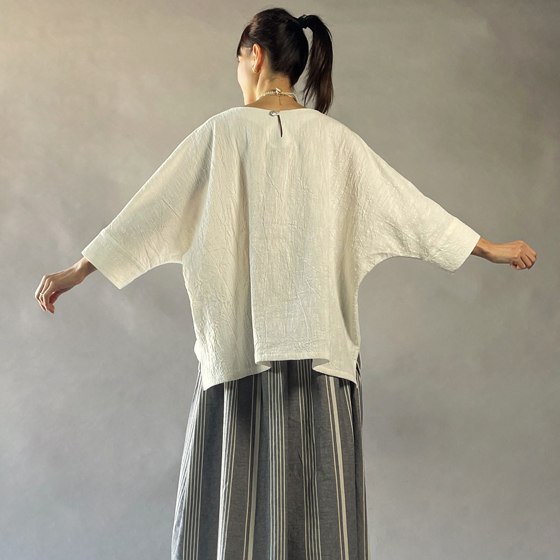 【備後絣】ワイドTブラウス　生成りスラブの画像