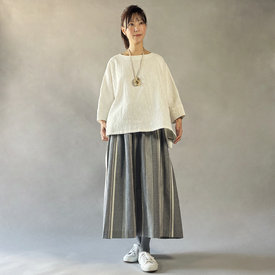 【備後絣】ワイドTブラウス　生成りスラブの画像