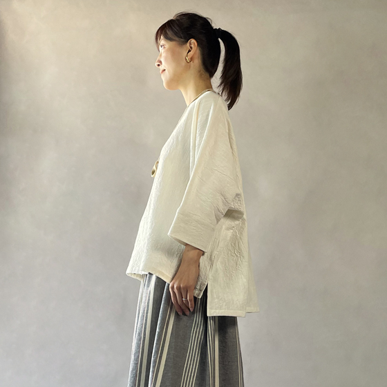【備後絣】ワイドTブラウス　生成りスラブの画像