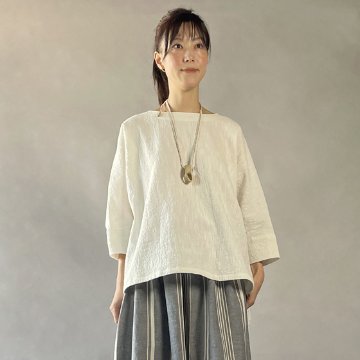 【備後絣】ワイドTブラウス　生成りスラブの画像