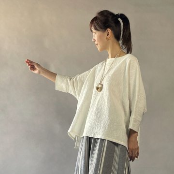 【備後絣】ワイドTブラウス　生成りスラブの画像