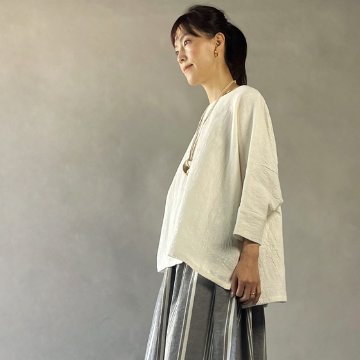 【備後絣】ワイドTブラウス　生成りスラブの画像