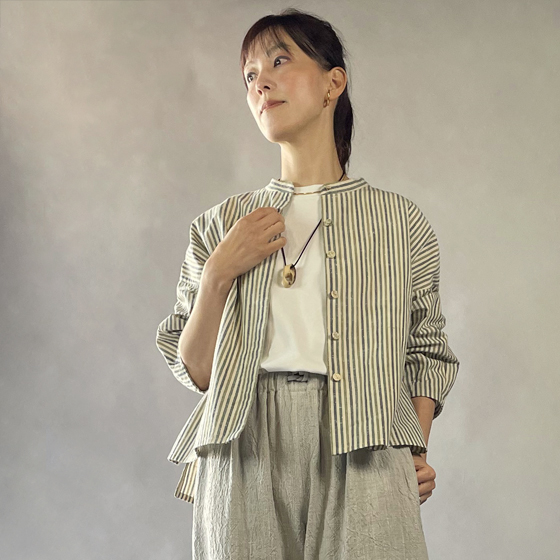 【遠州綿紬】バルーン袖ブラウス　草木の画像