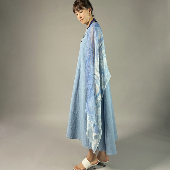 【備後絣】藍染　ノースリーブフレアワンピース　水色の画像
