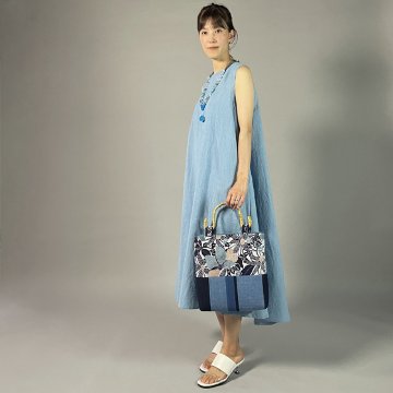 【備後絣】藍染　ノースリーブフレアワンピース　水色の画像