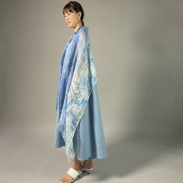 【備後絣】藍染　ノースリーブフレアワンピース　水色の画像
