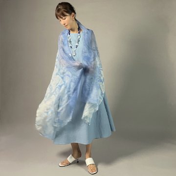 【備後絣】藍染　ノースリーブフレアワンピース　水色の画像