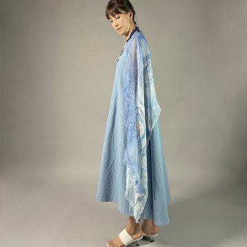 【備後絣】藍染　ノースリーブフレアワンピース　水色の画像