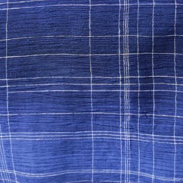 【近江ちぢみ】切り替えワンピース　七分袖　ブルーチェックの画像