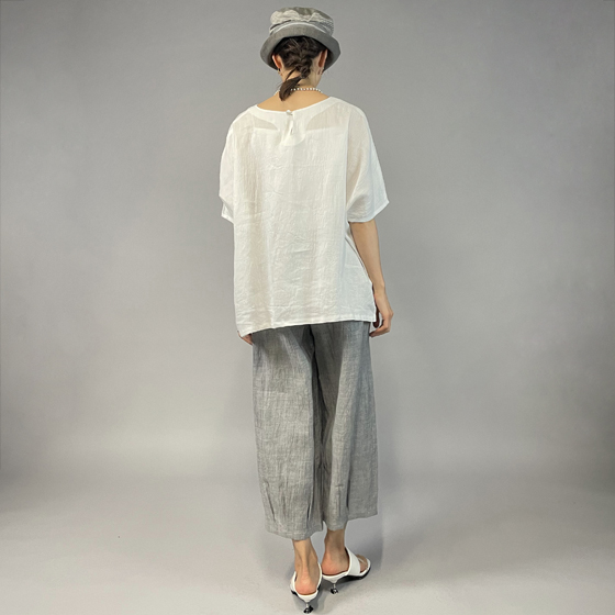【近江の麻】麻100％　ワイドTブラウス　ちぢみ白 再入荷の画像