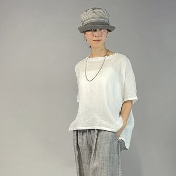 【近江の麻】麻100％　ワイドTブラウス　ちぢみ白 再入荷の画像