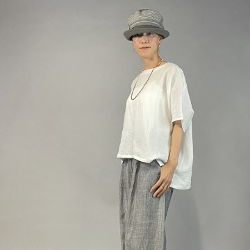 【近江の麻】麻100％　ワイドTブラウス　ちぢみ白 再入荷の画像
