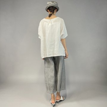 【近江の麻】麻100％　ワイドTブラウス　ちぢみ白 再入荷の画像