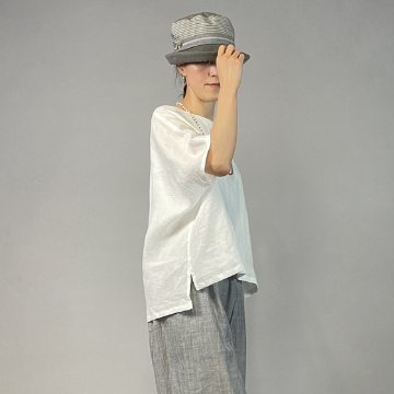 【近江の麻】麻100％　ワイドTブラウス　ちぢみ白 再入荷の画像