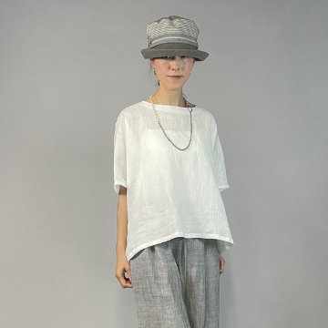 【近江の麻】麻100％　ワイドTブラウス　ちぢみ白 再入荷の画像