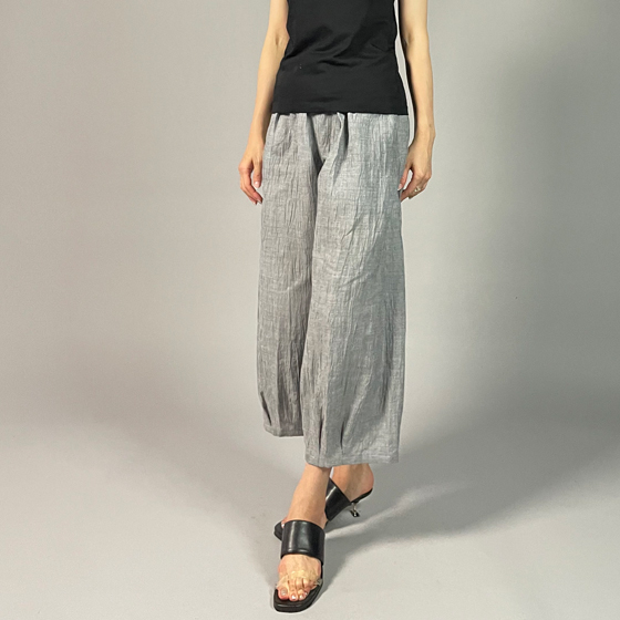 【近江の麻】麻100％　タックワイドパンツ　グレーちぢみ　の画像