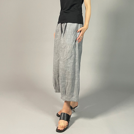 【近江の麻】麻100％　タックワイドパンツ　グレーちぢみ　の画像