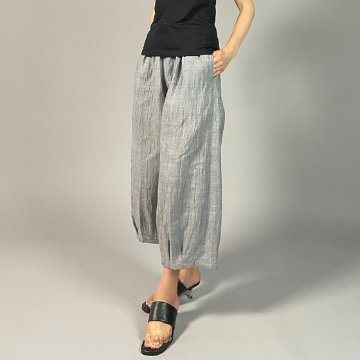 【近江の麻】麻100％　タックワイドパンツ　グレーちぢみ　の画像