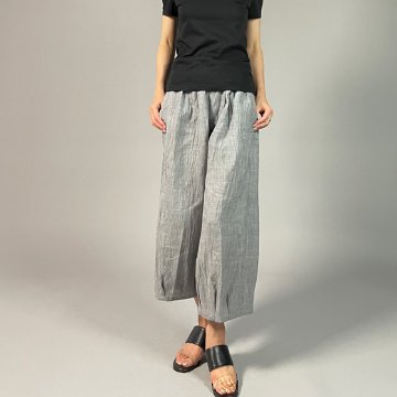 【近江の麻】麻100％　タックワイドパンツ　グレーちぢみ　の画像