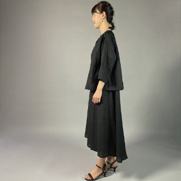 【近江の麻】ノーカラーブラウスジャケット　黒ちぢみ　麻100％の画像