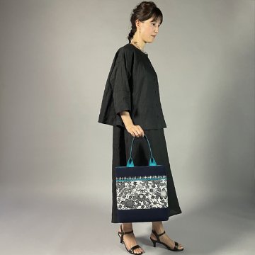 【近江の麻】ノーカラーブラウスジャケット　黒ちぢみ　麻100％の画像