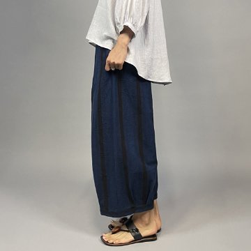 【亀田縞】ワイドタックパンツ　インディゴ変わり縞の画像