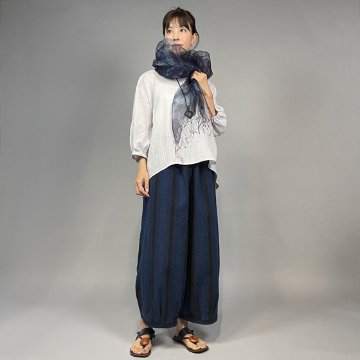 【亀田縞】ワイドタックパンツ　インディゴ変わり縞の画像