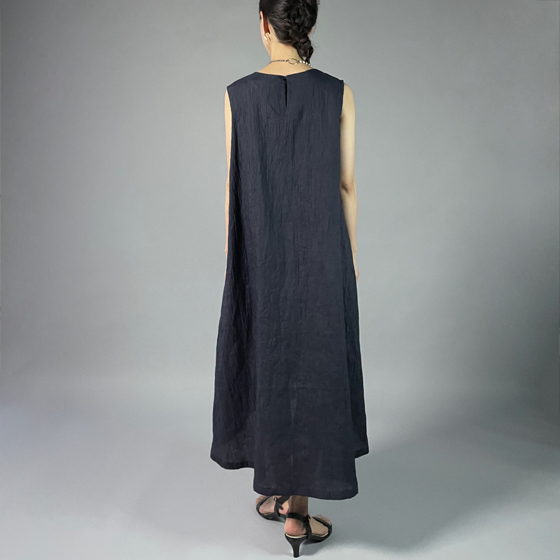 【近江の麻】 ノースリーブワンピース　濃紺（なす紺）の画像
