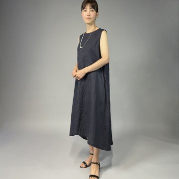 【近江の麻】 ノースリーブワンピース　濃紺（なす紺）の画像