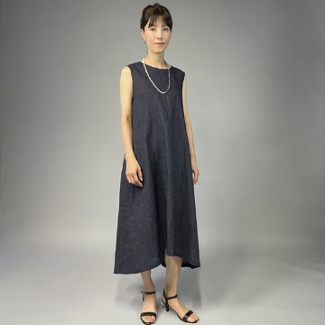 【近江の麻】 ノースリーブワンピース　濃紺（なす紺）の画像