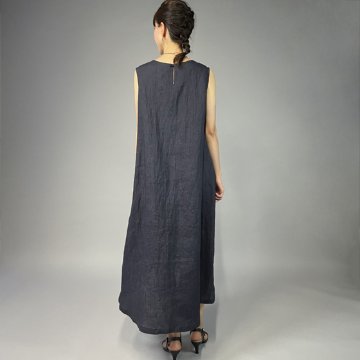 【近江の麻】 ノースリーブワンピース　濃紺（なす紺）の画像