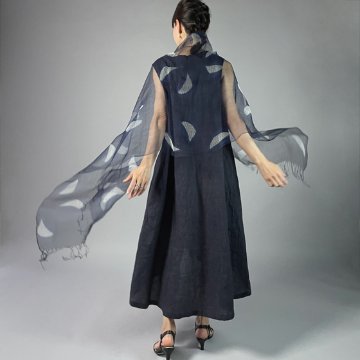 【近江の麻】 ノースリーブワンピース　濃紺（なす紺）の画像