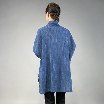 【備後絣】藍染め　ビッグシャツプルオーバー　文人絣　青の画像