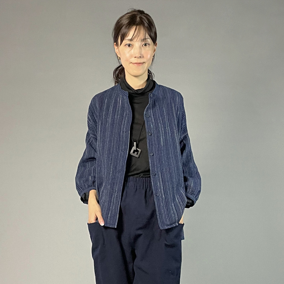 【備後絣】バルーン袖ブラウス　文人絣　紺の画像