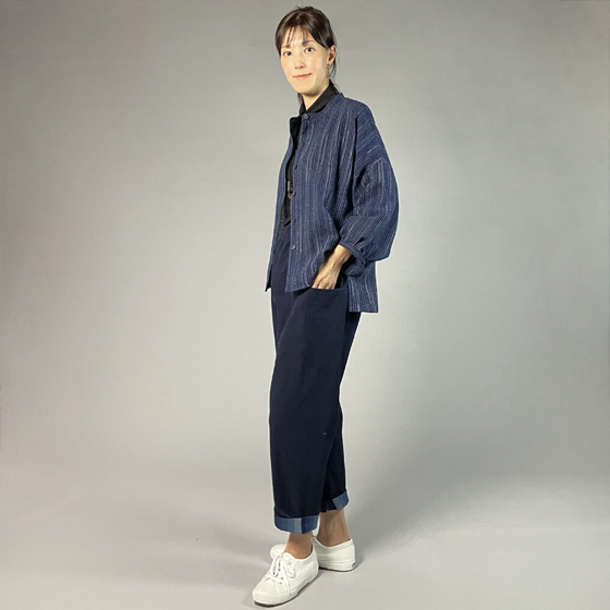 【備後絣】バルーン袖ブラウス　文人絣　紺の画像