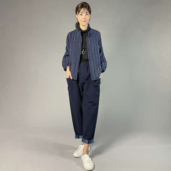 【備後絣】バルーン袖ブラウス　文人絣　紺の画像