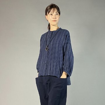 【備後絣】バルーン袖ブラウス　文人絣　紺の画像