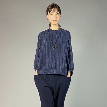 【備後絣】バルーン袖ブラウス　文人絣　紺の画像