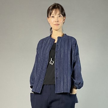 【備後絣】バルーン袖ブラウス　文人絣　紺の画像