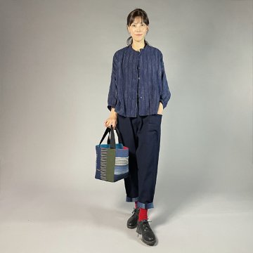 【備後絣】バルーン袖ブラウス　文人絣　紺の画像