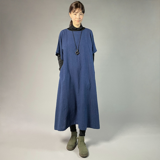 【備後絣】藍染め　キモノスリーブワンピース　の画像