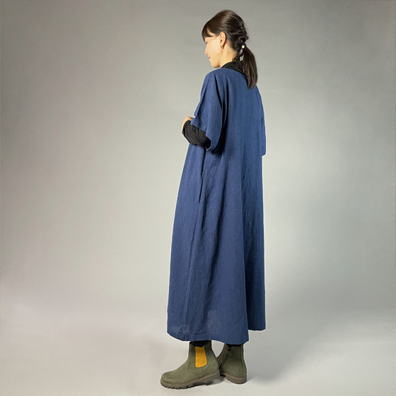 【備後絣】藍染め　キモノスリーブワンピース　の画像