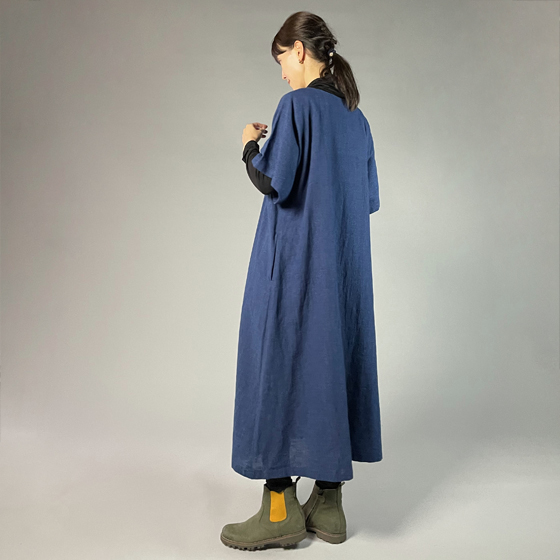 【備後絣】藍染め　キモノスリーブワンピース　の画像