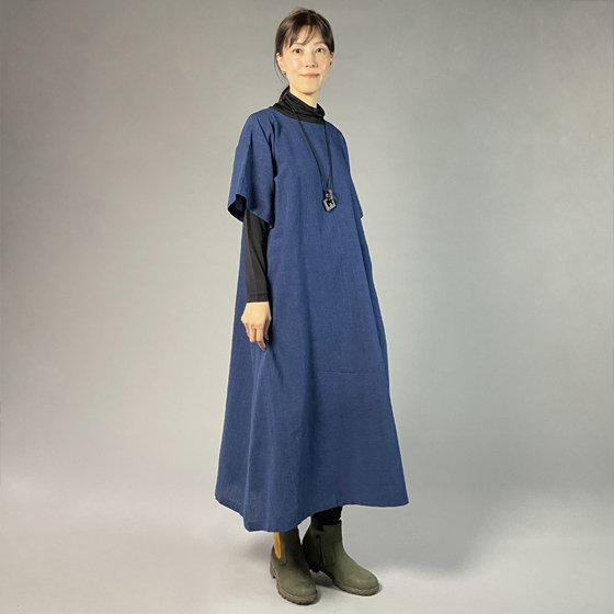 【備後絣】藍染め　キモノスリーブワンピース　の画像