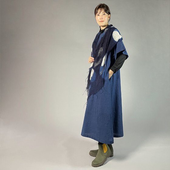 【備後絣】藍染め　キモノスリーブワンピース　の画像