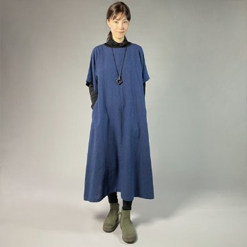 【備後絣】藍染め　キモノスリーブワンピース　の画像