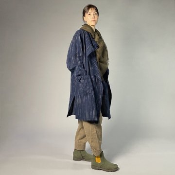 【備後絣】藍染め　フリースタイルコート　柿渋刷毛絣の画像